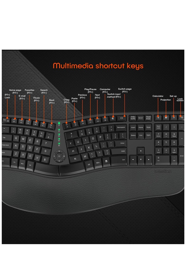 Meetion - Meetion Wireless Ergonomic Keyboard DirectorW USB Nano receiver Coverage range up to 10m Power eﬃcient wireless technology - Image 1