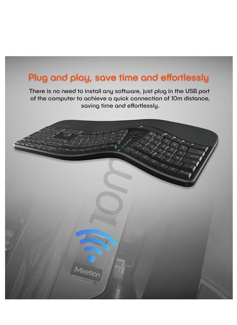 Meetion - Meetion Wireless Ergonomic Keyboard DirectorW USB Nano receiver Coverage range up to 10m Power eﬃcient wireless technology - Image 1