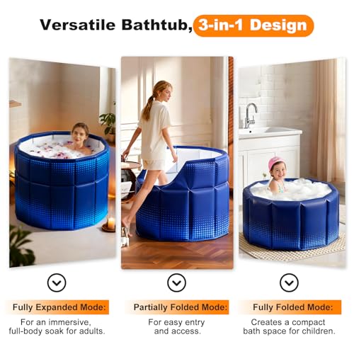 COBOPANDA Portable Bathtub for Adult 27.5"x27.5" Collapsible Cold Plunge Bathtub Foldable No Installation Ice Bath Tub for Shower Stall, Bathroom Hot SPA Soaking Standing Tub - Image 4