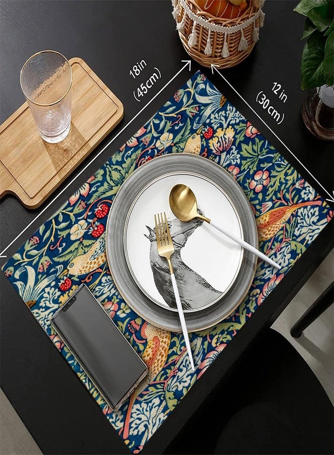 rouihot Cotton Linen Table Runner and Placemats Set of 6,William Morris Strawberry Thief Floral Pattern Home Table Decor for Dining Farmhouse Wedding Party Holiday Dinner,13X70 Inches - Image 5