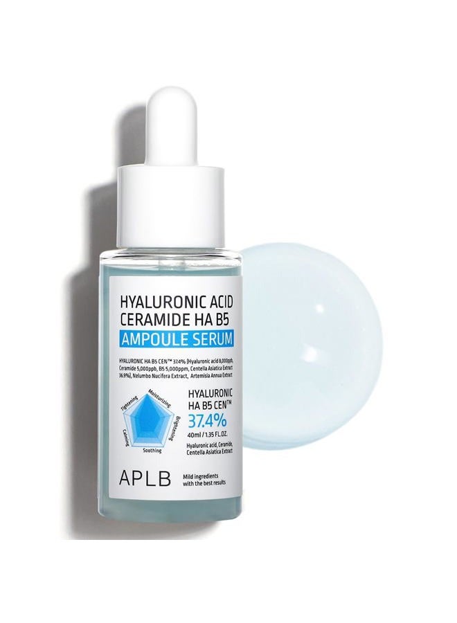 APLB Hyaluronic Acid Ceramide HA B5 Ampoule Serum | HYALURONIC HA B5 CEN™ 37.4% 1.35 FL.OZ/Korean Skincare, Long lasting moisturizing, Revitalize for gentle and improve skin texture - Image 1