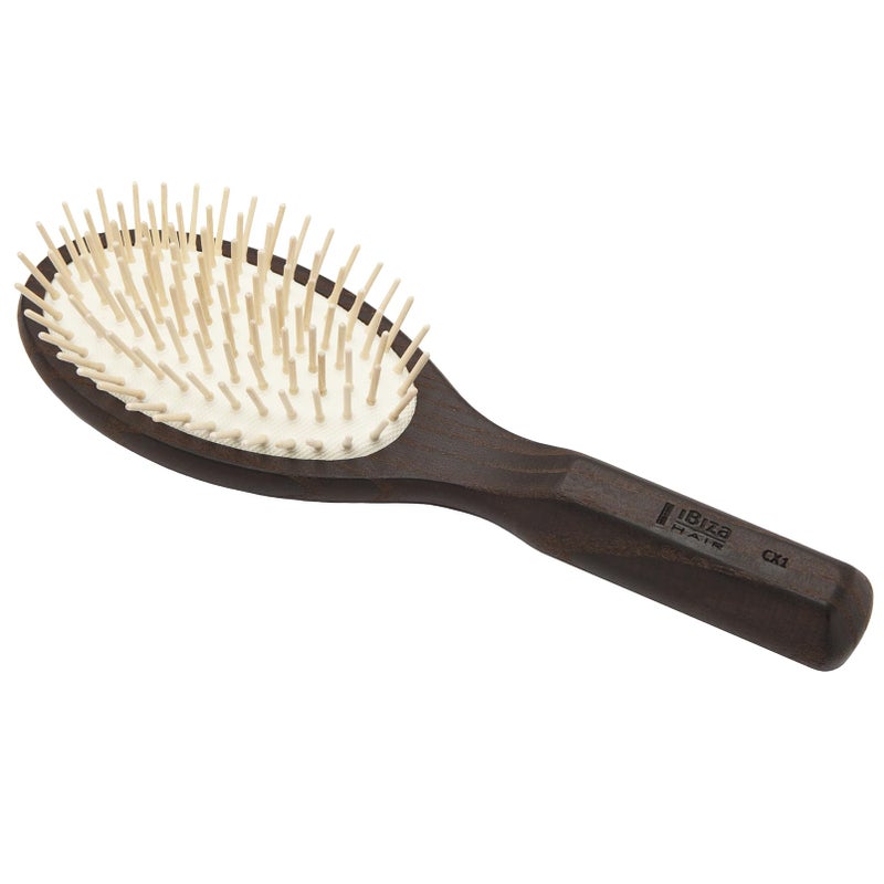 Ibiza Hair Oval Detangling Brush with Natural Wooden Pins CX1  Stimulates Scalp  Reduces Drying Time  Carbonized Wood for Durability  Lightweight  Hypoallergenic