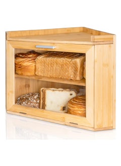 Natural Beech Wood Corner Bread Box – Extra Large Breadbox for Bread Storage - Durable Natural Beech Wood Bread Container - Bread Holder with Adjustable Separator - Easy To Assemble