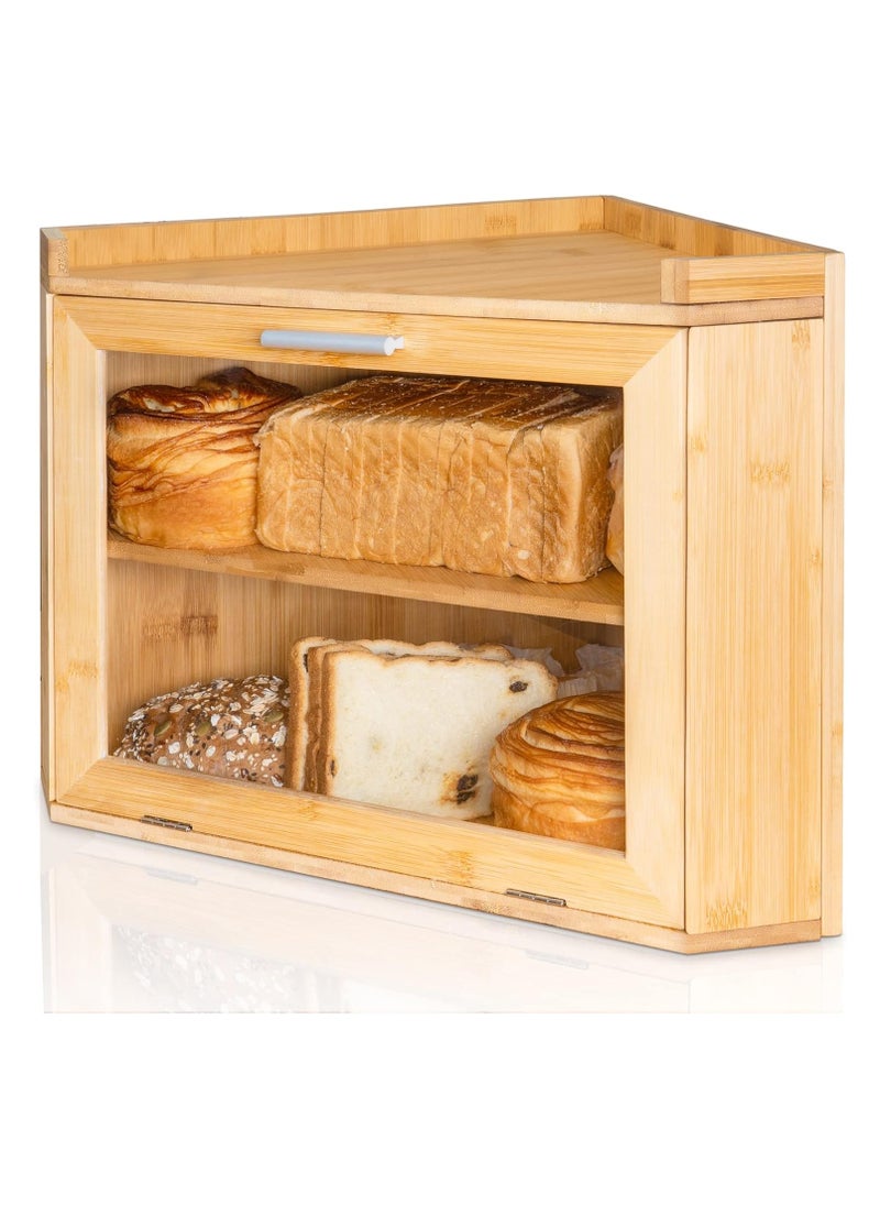 Generic - Natural Beech Wood Corner Bread Box – Extra Large Breadbox for Bread Storage - Durable Natural Beech Wood Bread Container - Bread Holder with Adjustable Separator - Easy To Assemble - Image 1