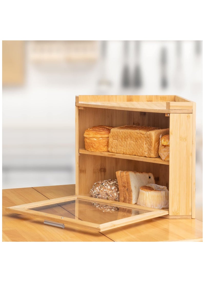 Generic - Natural Beech Wood Corner Bread Box – Extra Large Breadbox for Bread Storage - Durable Natural Beech Wood Bread Container - Bread Holder with Adjustable Separator - Easy To Assemble - Image 1