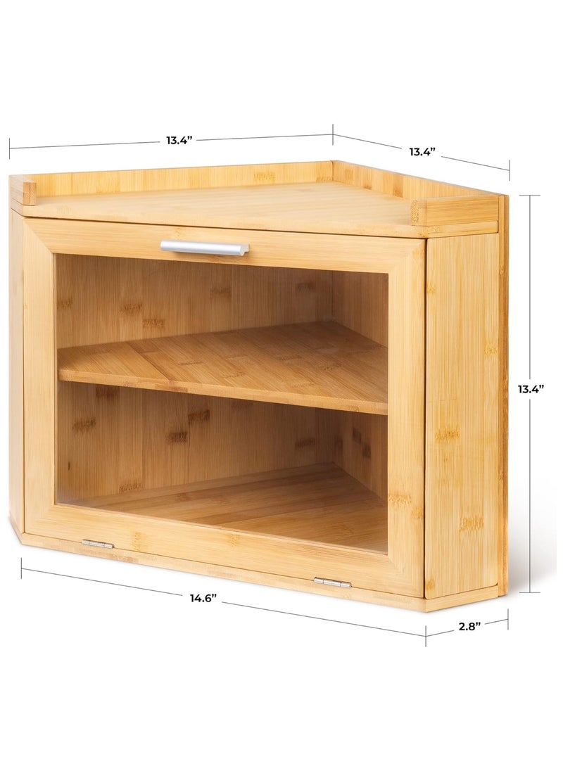 Generic - Natural Beech Wood Corner Bread Box – Extra Large Breadbox for Bread Storage - Durable Natural Beech Wood Bread Container - Bread Holder with Adjustable Separator - Easy To Assemble - Image 1