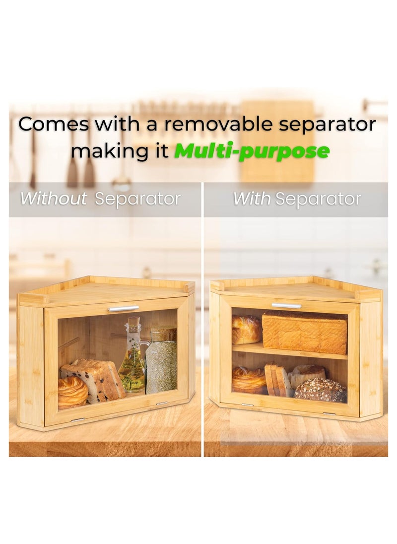 Generic - Natural Beech Wood Corner Bread Box – Extra Large Breadbox for Bread Storage - Durable Natural Beech Wood Bread Container - Bread Holder with Adjustable Separator - Easy To Assemble - Image 1