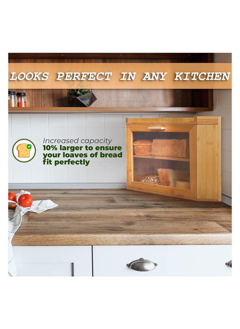 Generic - Natural Beech Wood Corner Bread Box – Extra Large Breadbox for Bread Storage - Durable Natural Beech Wood Bread Container - Bread Holder with Adjustable Separator - Easy To Assemble - Image 1