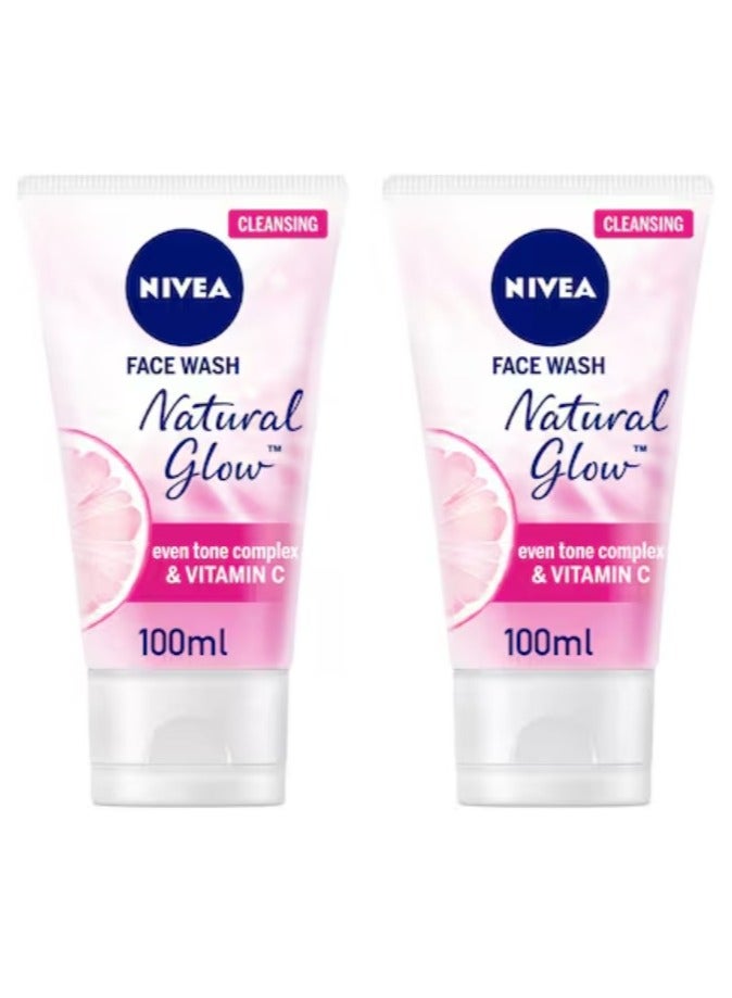 NIVEA Pack of 2X100ml Face Wash Cleanser, Natural Glow, Even Skin Tone - Image 1