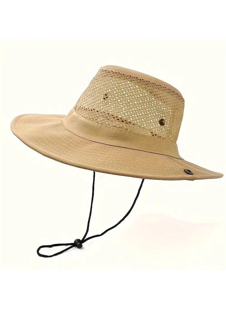 Goolsky 1pc Unisex Plain Color Breathable Mesh Bucket Hat, Sun Protection Adjustable Wide Brim Hat, Suitable For Summer Outdoor Activities  - Image 4