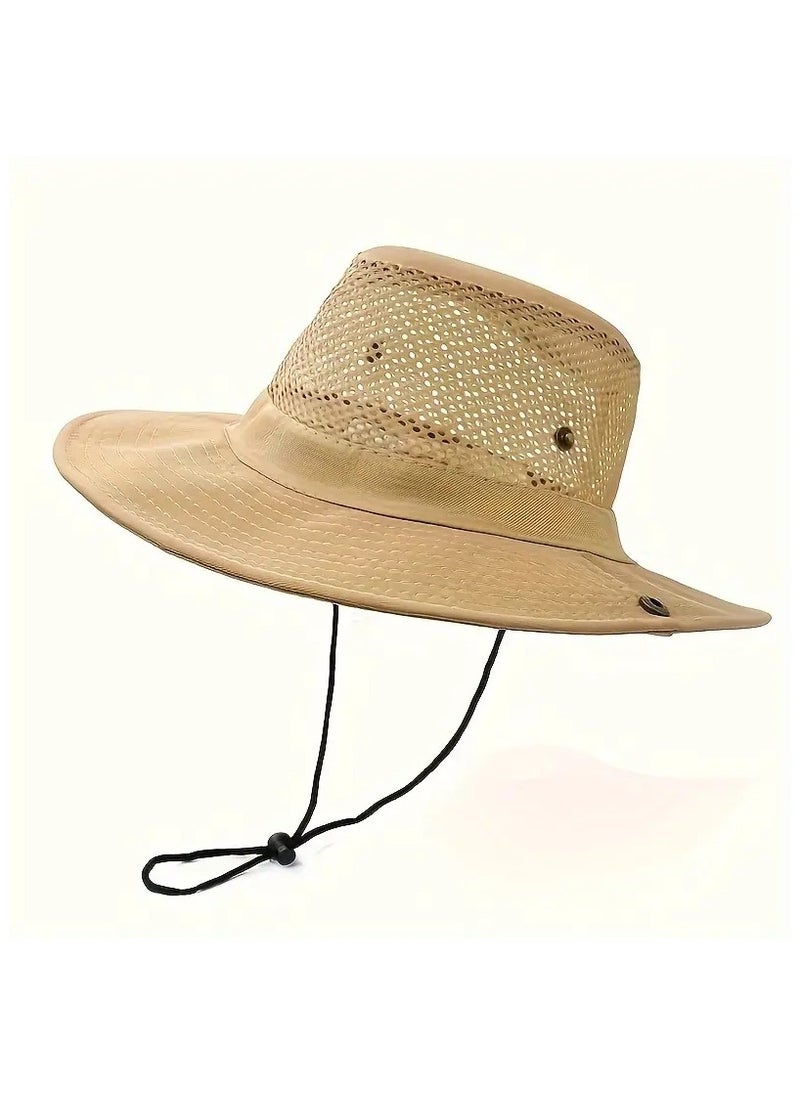 Goolsky 1pc Unisex Plain Color Breathable Mesh Bucket Hat, Sun Protection Adjustable Wide Brim Hat, Suitable For Summer Outdoor Activities  - Image 2