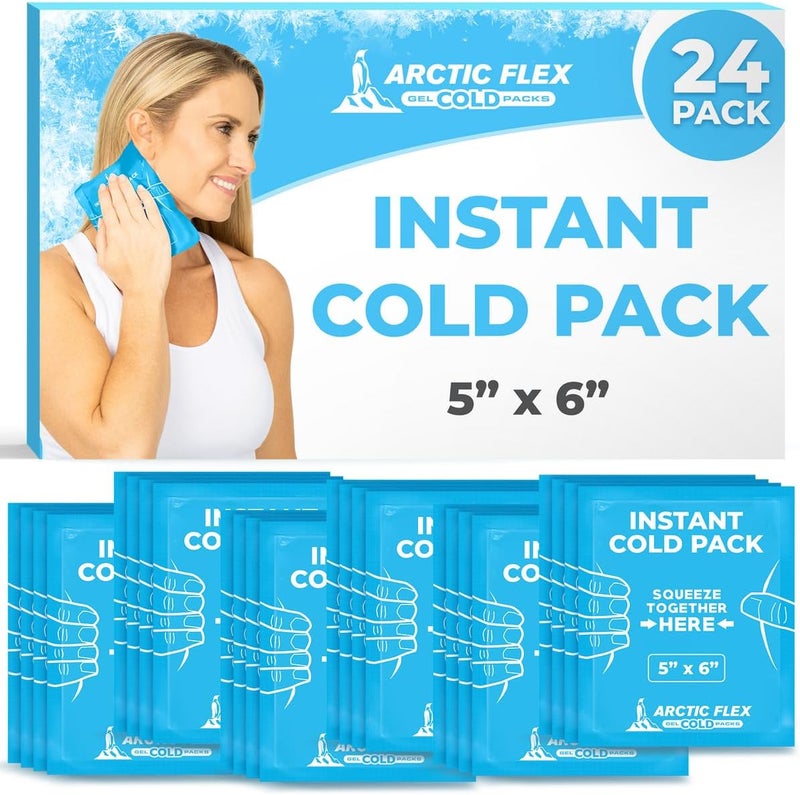 Arctic Flex Instant Ice Cold Pack 5 x 6 24 Pack Portable Disposable Ice Packs for Injuries Sports Travel Bulk Single Use Emergency Quick Cold Compress First Aid Breakable Cold Treatment - Image 1