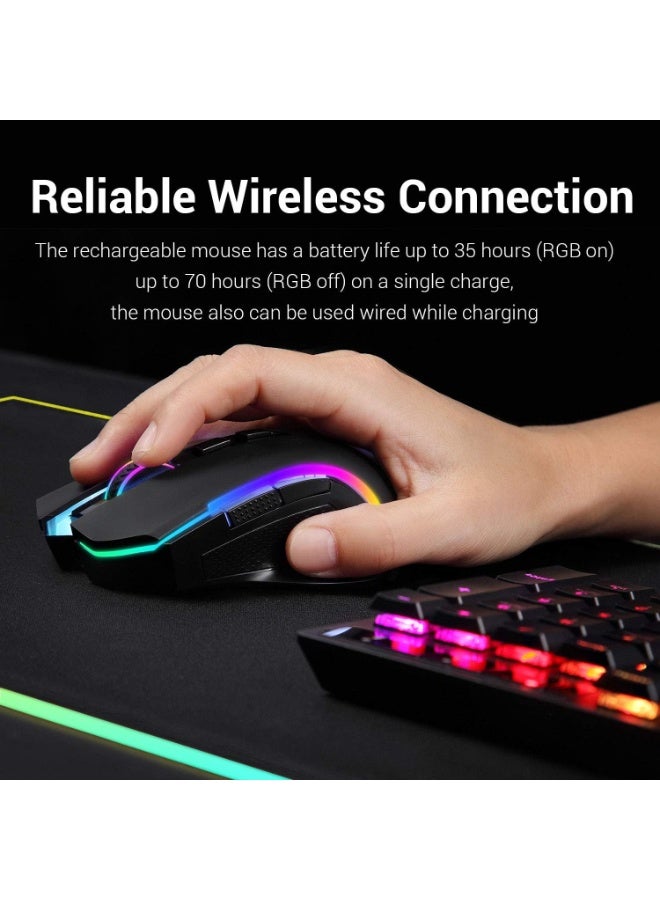 Redragon M602U-KS Griffin RGB Gaming Mouse, RGB Spectrum Backlit Ergonomic Mouse - 5000 DPI for Windows PC Gamers (Black, Wireless) - Image 2