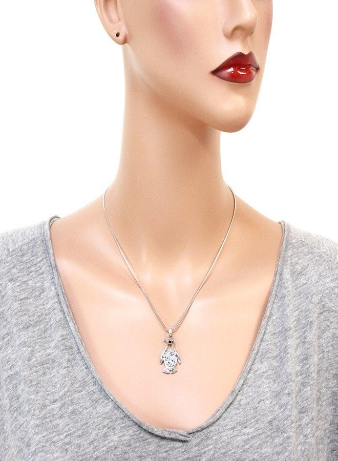 Falari Penguin Pendant Necklace Rhinestone Crystal Rhodium High Polished J0586-MT - Image 3