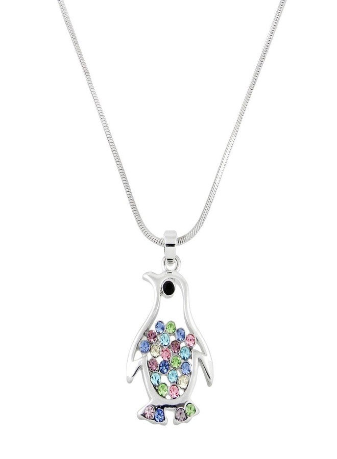 Falari Penguin Pendant Necklace Rhinestone Crystal Rhodium High Polished J0586-MT - Image 1