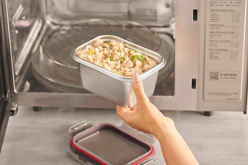 Celltone Fridge to Oven Microwave Safe Stainless Steel Reusable Food Storage Containers with Leak-Proof and Airtight Lids (Rectangle 550 ML) - Image 2