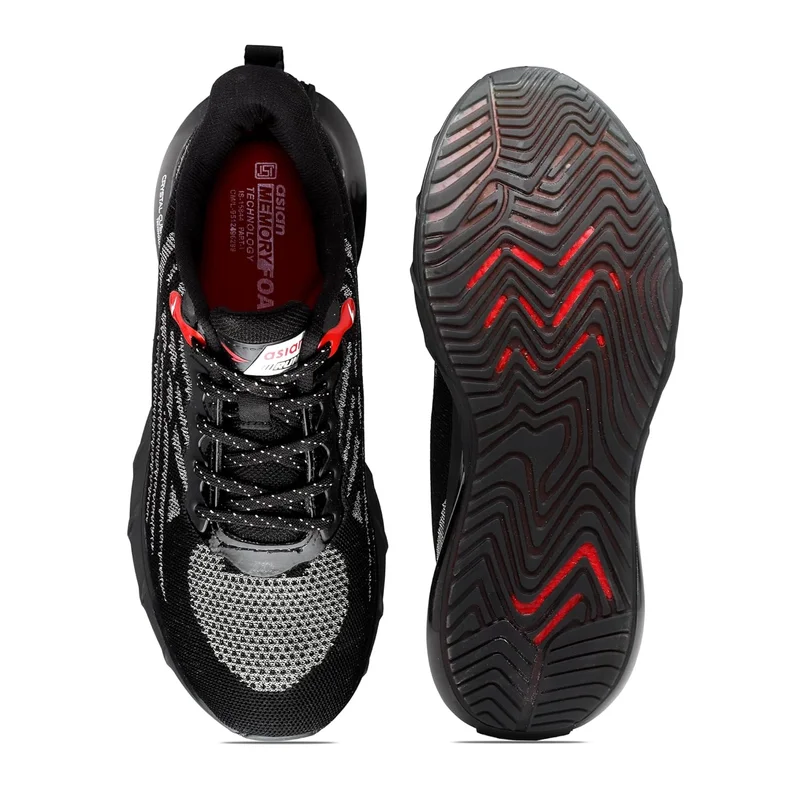 Asian Black Red Running Shoes for Men and Boys
