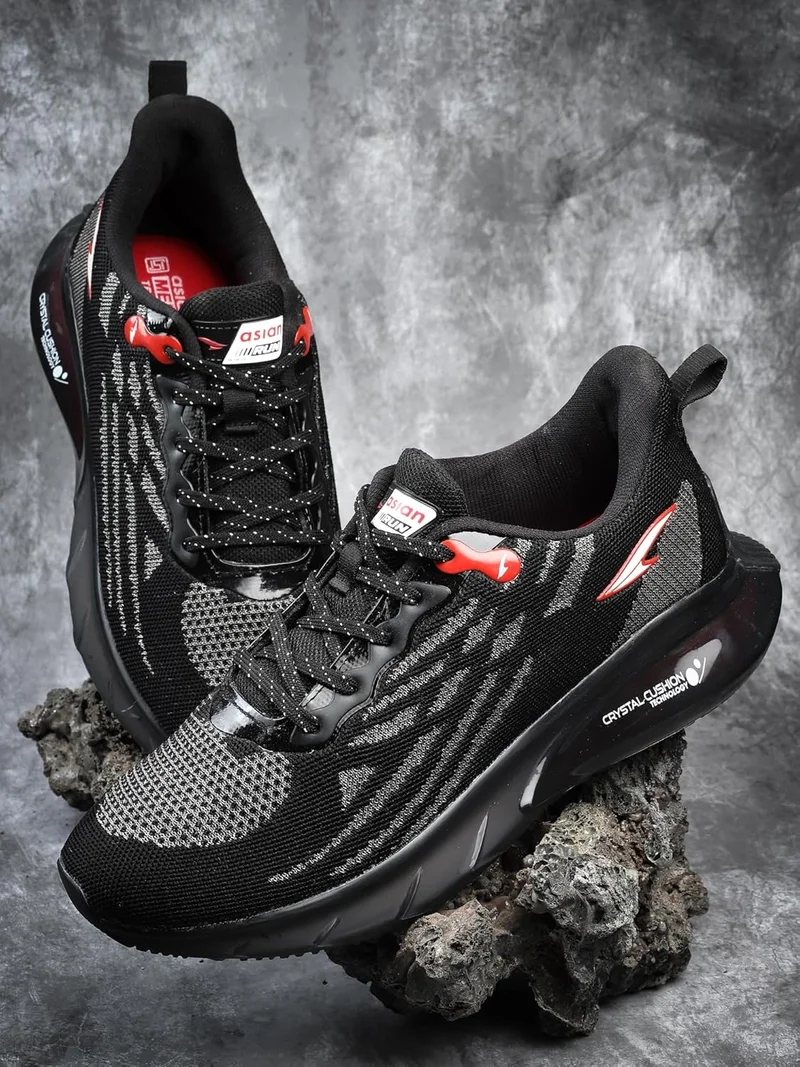 Asian Black Red Running Shoes for Men and Boys