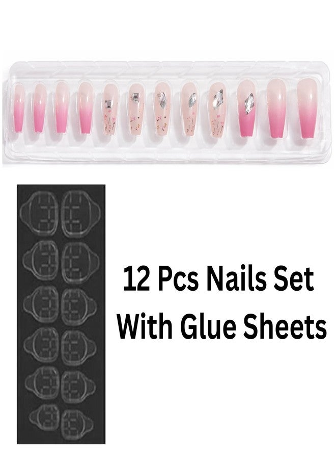 ST logo 12 pcs Press on Nails False Nails Medium Tip Nails Press and Artificial Glue on Nail for Women Easy To Use For Festivals & Special Occasions - Image 4