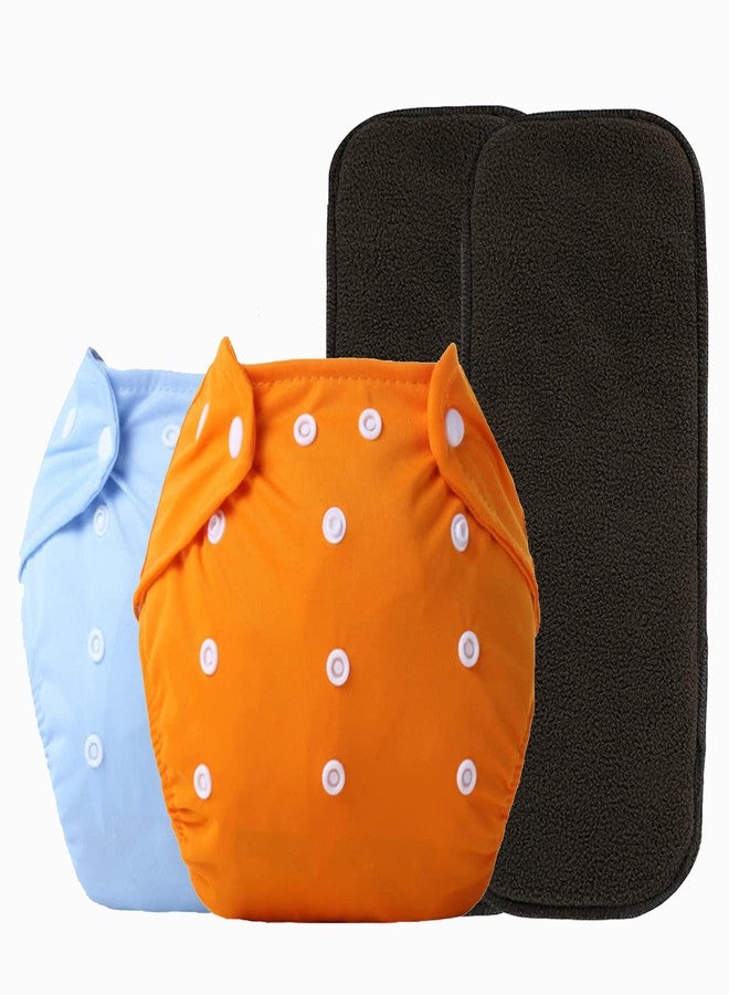 Alya Pocket Button Style Solid Reusable Cloth Diaper All in One Adjustable Washable Diapers Nappies(Without Inserts) for Toddlers/New Borns(0-24 Months,3-16KG) (Pack of 2, Orange,Blue) - Image 1