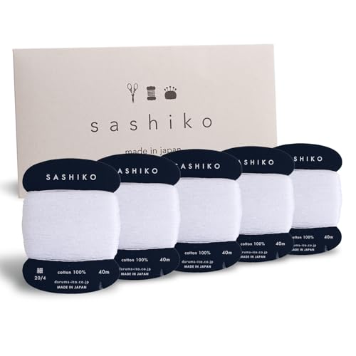 Daruma Sashiko Thread 100 Cotton Card Type 437 ydx5pcs with English Manual Sewing  Embroidery Value Set White 0124002015