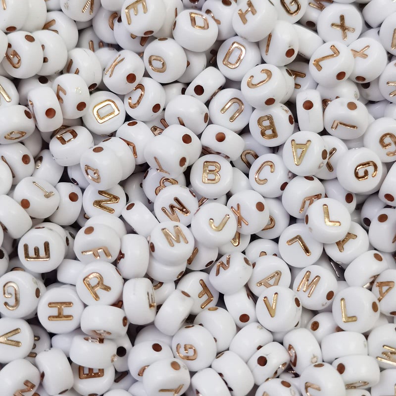 Amaney 1000pcs 74mm White Round Acrylic with Rose Gold Alphabet Letter Beads for Jewelry Making
