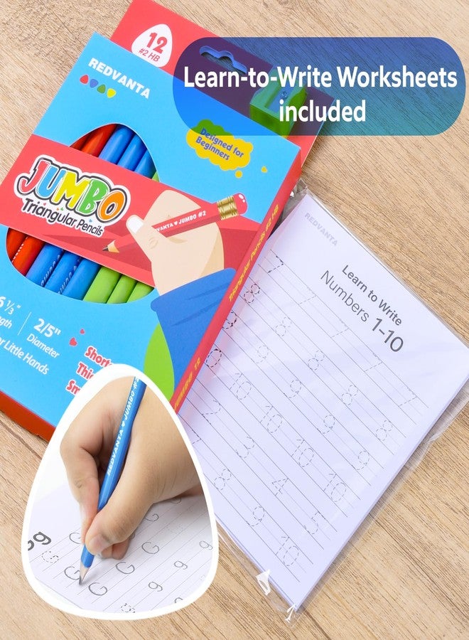 REDVANTA Pre-sharpened Jumbo Pencils #2 for Toddlers, Triangular Fat pencils with Erasers for Preschoolers, Beginners, Kindergarten, School 12 Count - Image 3