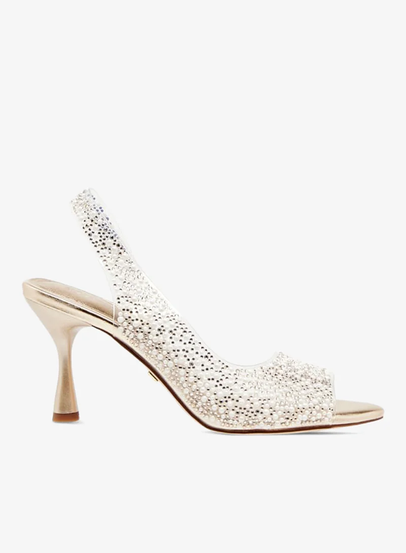 Celeste Womens Embellished Slingback Sandals With Flared Heels Ramadan Collection