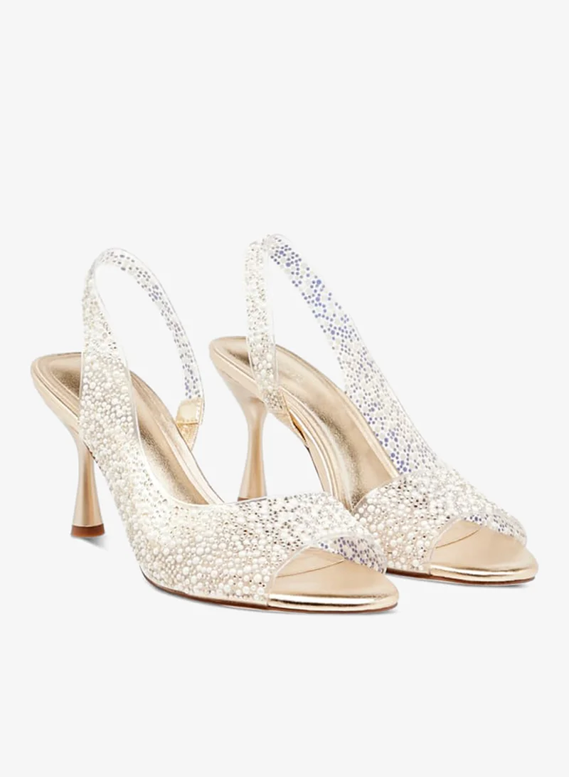 Celeste Womens Embellished Slingback Sandals With Flared Heels Ramadan Collection