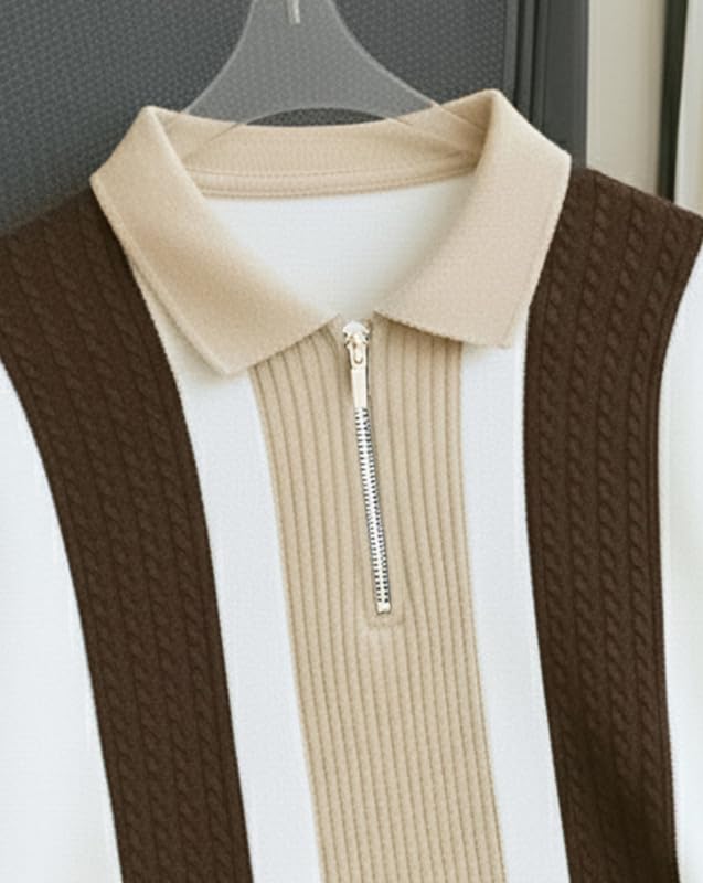 AUSK Men Tshirt with Zipper Neck Self Design Cotton Blend T-Shirt for Mens Brown - Image 4