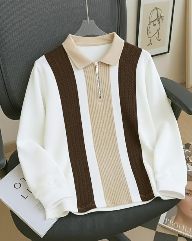 AUSK Men Tshirt with Zipper Neck Self Design Cotton Blend T-Shirt for Mens Brown - Image 2