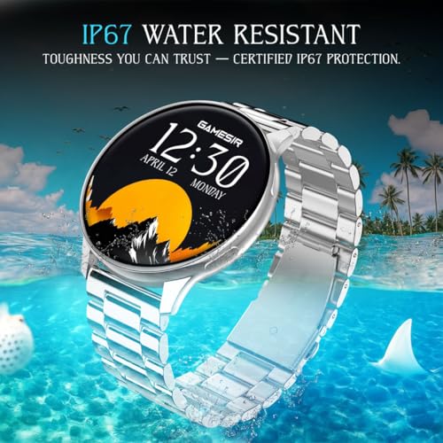 GameSir Active 2 Smart Watch AMOLED Display 1.3" Screen, 360 * 360 Resolution, IP68 Waterproof with Multiple Watch Faces Bluetooth Calling Metal Chain Round Dial Smartwatch for Men & Women (Grey) - Image 4