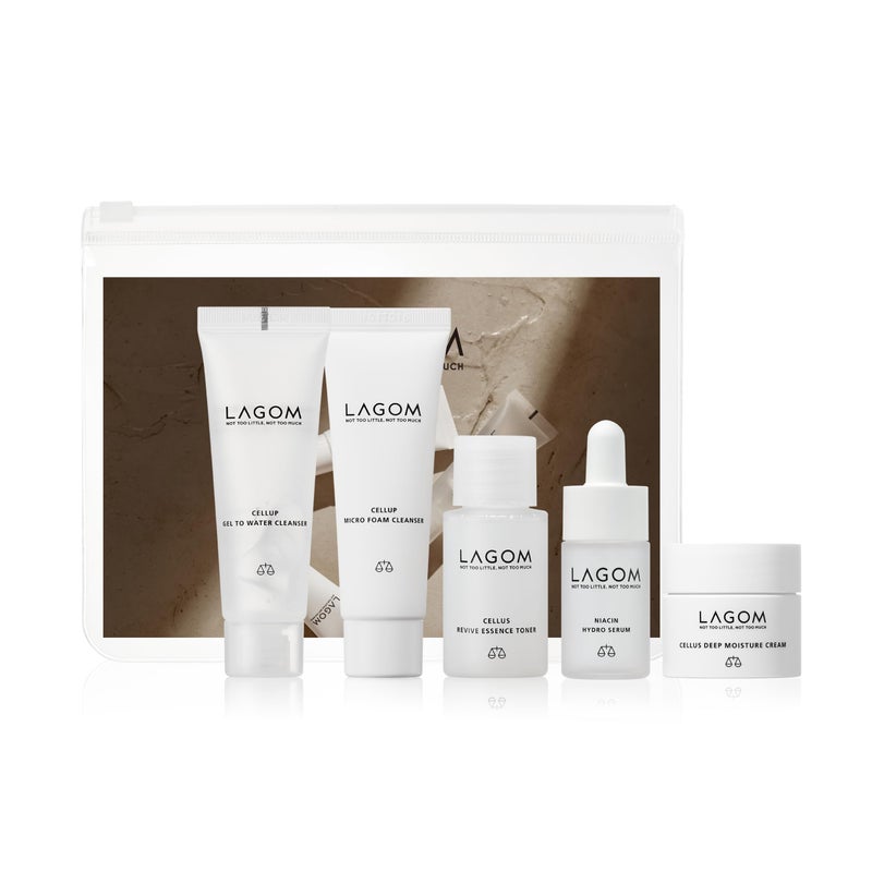 LAGOM Mini 5-Step Travel Kit | Daily Cleansing Skincare Kit, Gel to Water, Micro Foam Cleanser, Niacin Serum, Deep Moisture Cream, Korean Skin Care Trial Kit