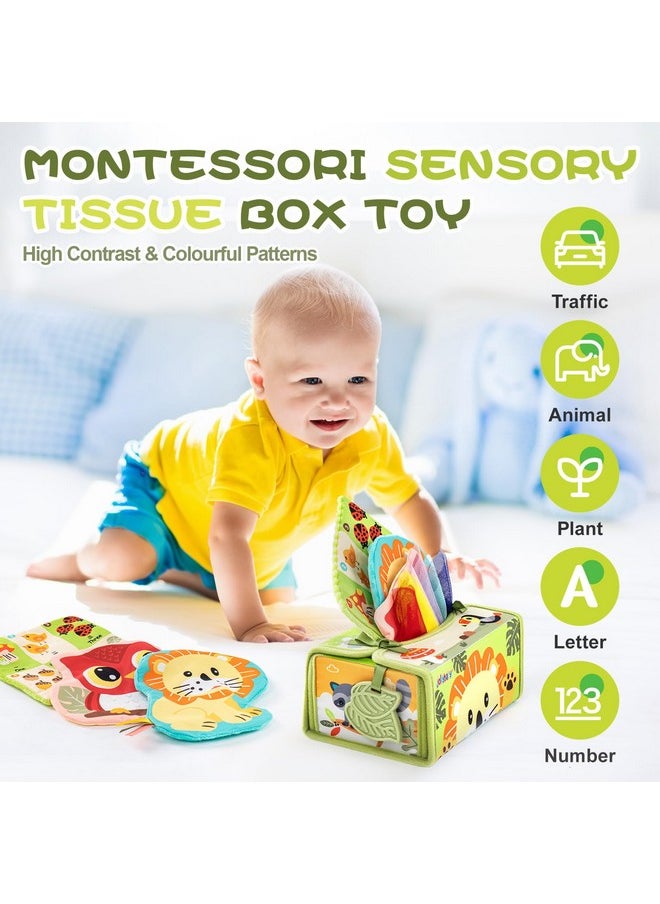 Jollybaby Jollybaby Mystery Tissue Box Toy for Baby 0-6-12 Month with Tummy Time Mirror Toy, Montessori Sensory Learning Toy for 1 Year Old Infant with Teether Crinkle Paper, High Contrast Toy for Newborn Gift  - Image 2
