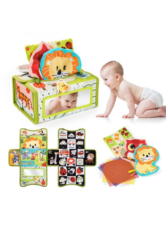 Jollybaby Jollybaby Mystery Tissue Box Toy for Baby 0-6-12 Month with Tummy Time Mirror Toy, Montessori Sensory Learning Toy for 1 Year Old Infant with Teether Crinkle Paper, High Contrast Toy for Newborn Gift  - Image 1