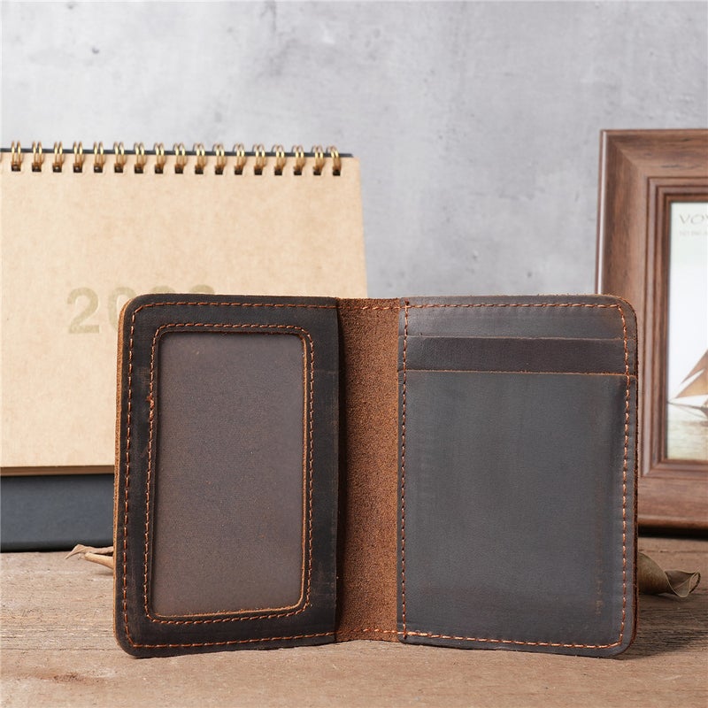 1052 Mens Genuine Leather Card Holder Crazy Horse Leather Drivers License Holder Retro Brown Simple Foreign Trade Explosions Laser1079 dark brown 1079 dark brown