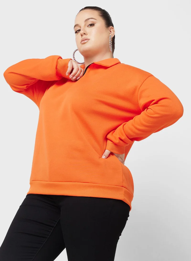 Ginger Plus Zip Neck Detail Sweatshirt