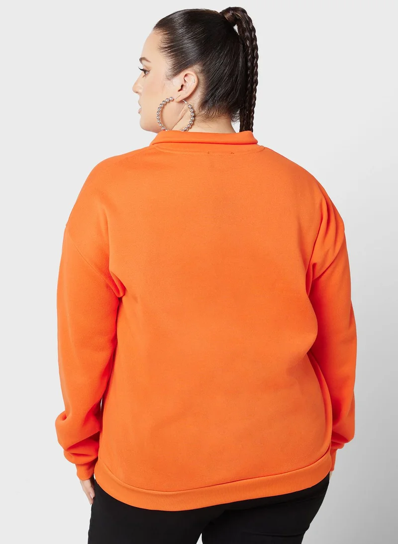 Ginger Plus Zip Neck Detail Sweatshirt