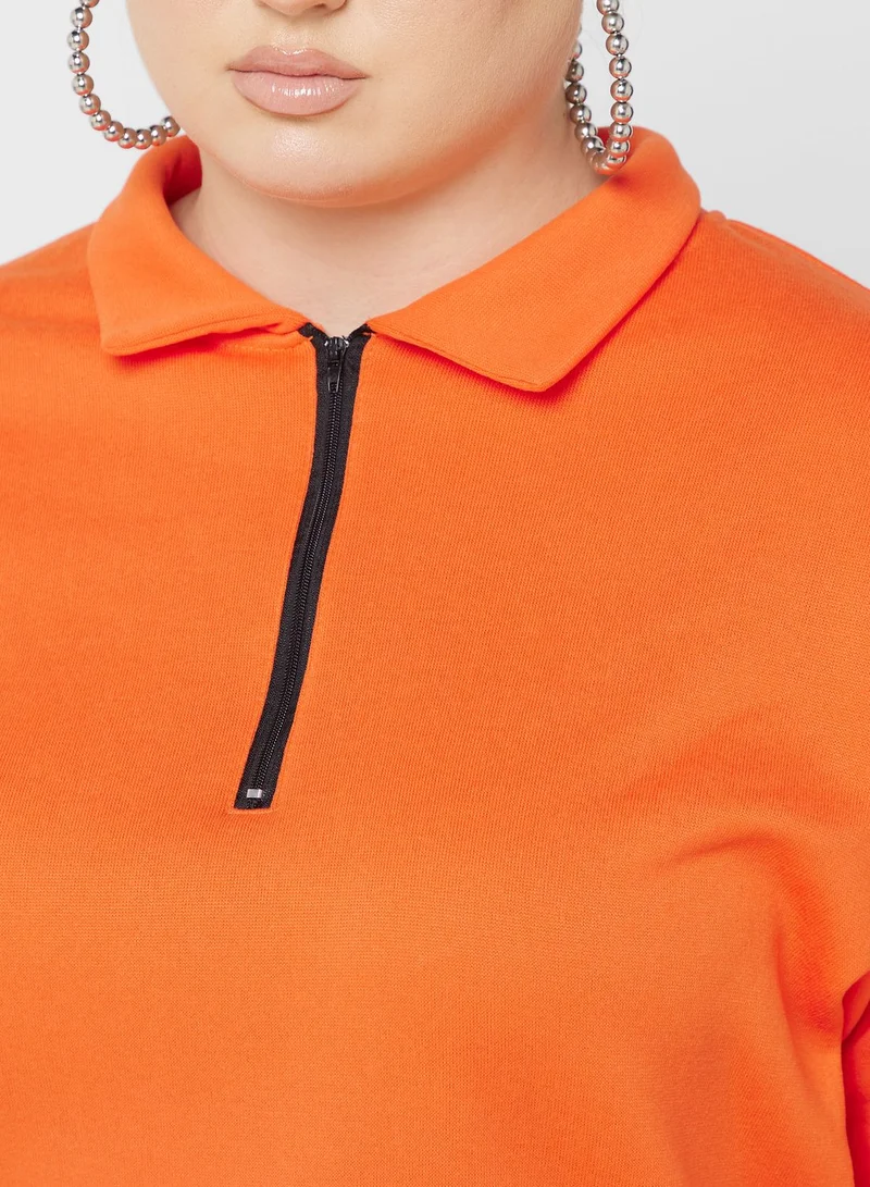 Ginger Plus Zip Neck Detail Sweatshirt