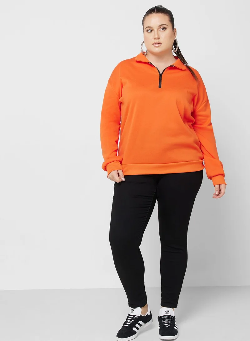 Ginger Plus Zip Neck Detail Sweatshirt