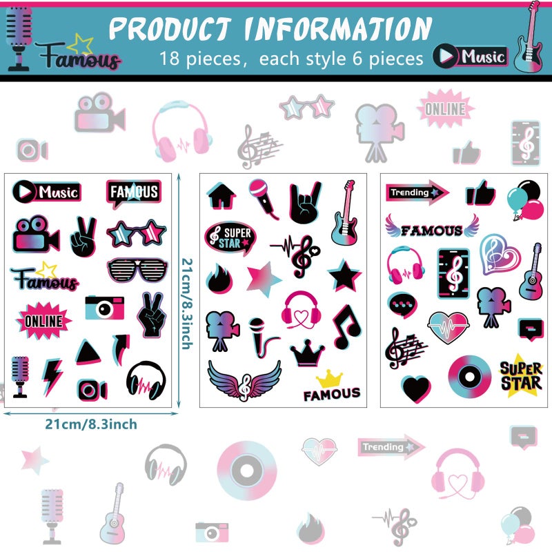 Maitys 288 Pcs Temporary Tattoos - Mixed Style Hand Wrist Body Art for Kids - Disco Tattoo Stickers for Children's Music Theme Party Supplies - Boys & Girls Birthday Gifts - Image 2