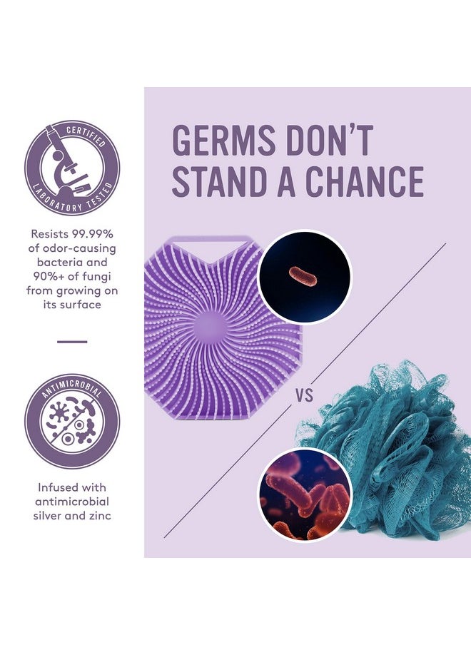 Sud Scrub Sud Scrub® Antimicrobial Silicone Body Scrubber, Exfoliating Body Scrubber for Sensitive Skin, Eco Friendly Shower Scrubber for Body, Silicone Body Brush for Showering, Purple  - Image 2