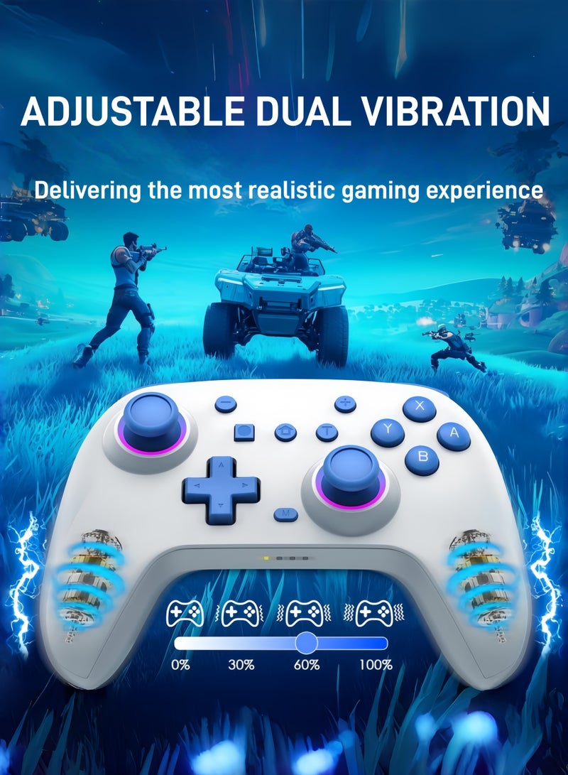 CoolRabbie RGB Wireless Switch Controller for Nintendo Switch 2,Switch Pro Controller for Switch/OLED/Lite/PC/Steam Deck/TV,Gamepad Hall Effect Joystick Trigger with 7 Colors LED Light/3-level TURBO Adjustable,4-Speed Dual Vibration,Support Wake Up and Gyro Axis Motion - Image 5