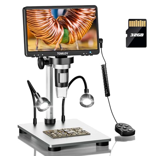 TOMLOV DM9 7" Digital Microscope: 1080P 1200X Coin Microscope Magnifier, 12MP Ultra-Precise Focusing LCD Soldering Microscopes for Adults, PC View, 32GB - Image 1