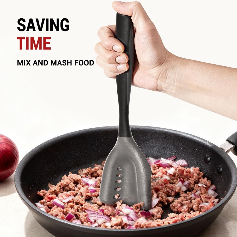 PGYARD Mincing Spatula Meat Chopper, Hamburger Grinder, Premium Heat Resistant Smasher for Ground Beef, Potato Mix Tool, Meat & Poultry Tenderizers-Black - Image 4
