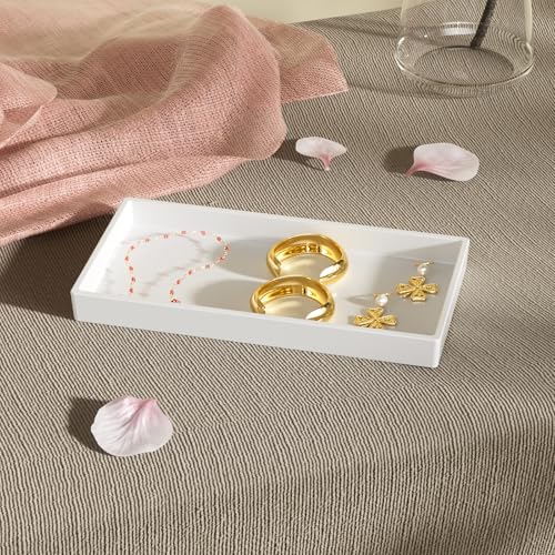 Mriluvy Vanity and Bathroom Tray, 7.7" ABS Countertop Organizer,Waterproof Vanity Tray for Toilet Tank,Perfume,Soap,Keys,Bathroom Accessories,Kitchen and Bath Trays,Non Slip Small Trays,White - Image 3