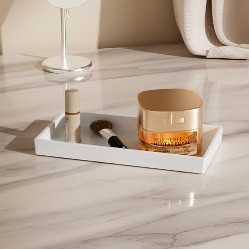 Mriluvy Vanity and Bathroom Tray, 7.7" ABS Countertop Organizer,Waterproof Vanity Tray for Toilet Tank,Perfume,Soap,Keys,Bathroom Accessories,Kitchen and Bath Trays,Non Slip Small Trays,White - Image 5
