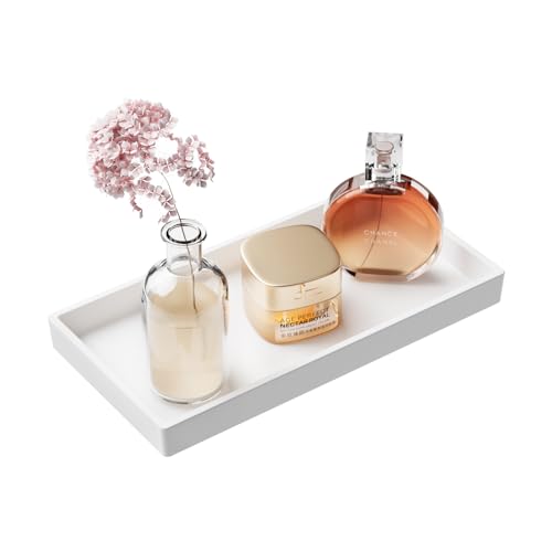 Mriluvy Vanity and Bathroom Tray, 7.7" ABS Countertop Organizer,Waterproof Vanity Tray for Toilet Tank,Perfume,Soap,Keys,Bathroom Accessories,Kitchen and Bath Trays,Non Slip Small Trays,White - Image 1