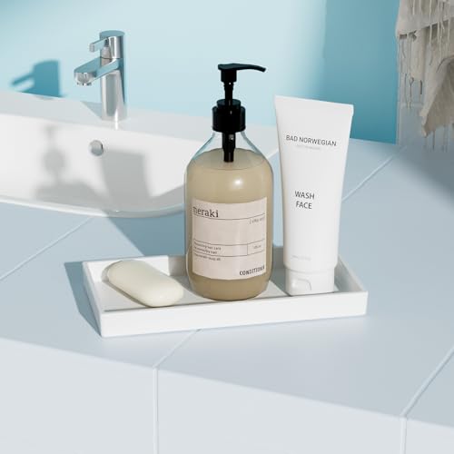 Mriluvy Vanity and Bathroom Tray, 7.7" ABS Countertop Organizer,Waterproof Vanity Tray for Toilet Tank,Perfume,Soap,Keys,Bathroom Accessories,Kitchen and Bath Trays,Non Slip Small Trays,White - Image 4