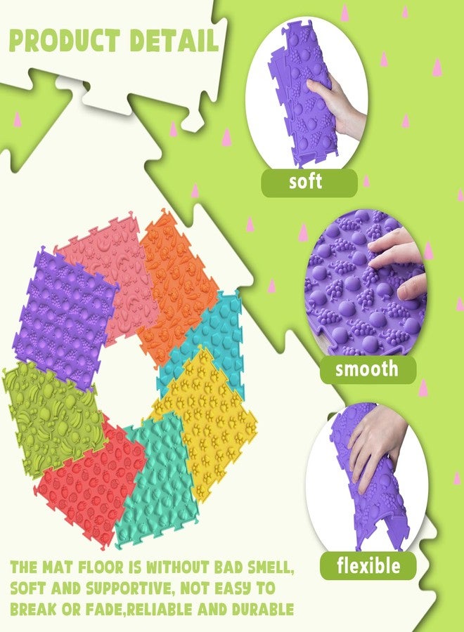 Anjinwiper 8 Pcs Sensory Mats, Sensory Tiles Puzzle Floor Mat for Kids Sensory Room Items，Different Patterns and Colors - Silicone Massage - Image 5